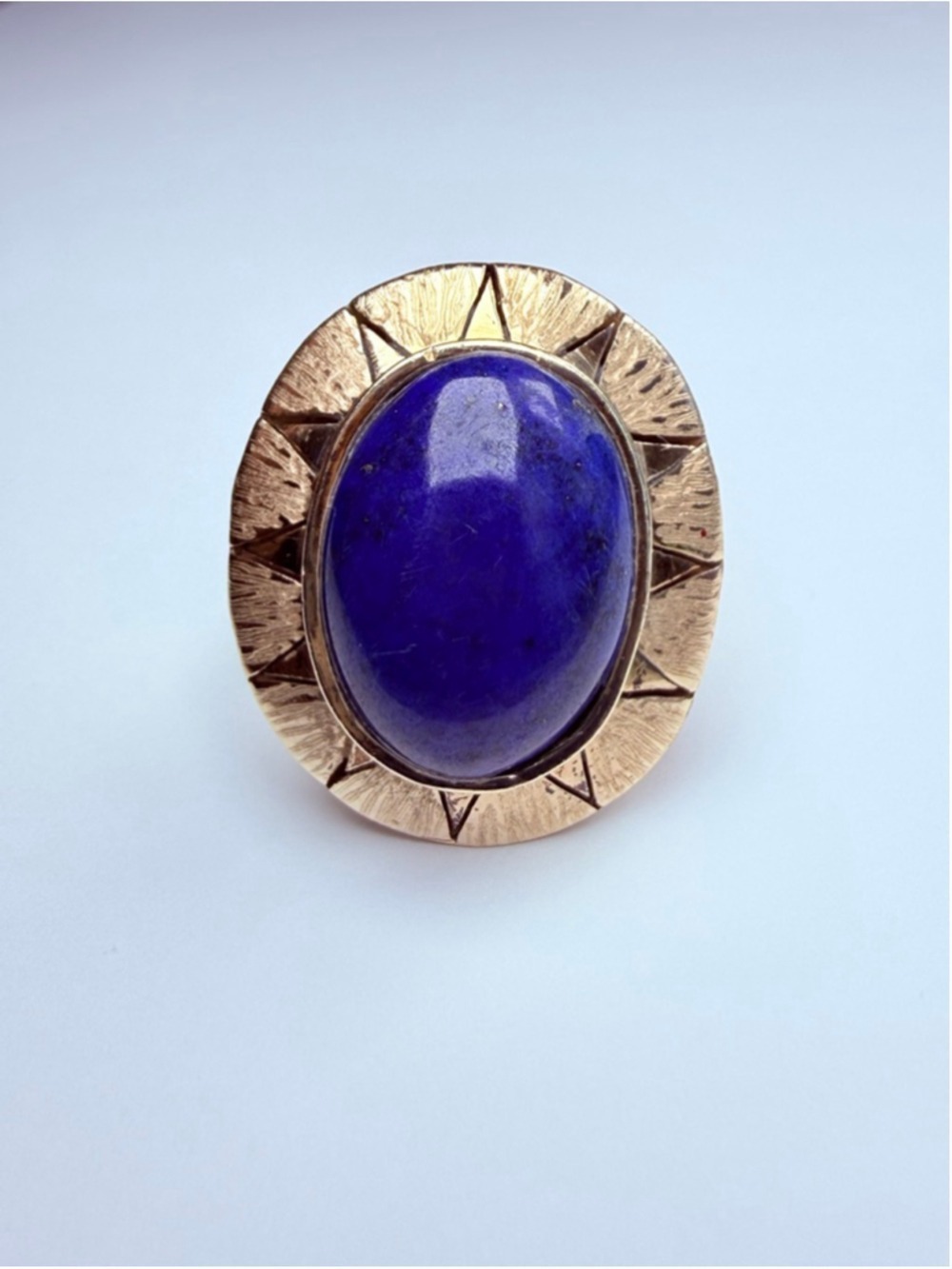 Estate 14K Solid Yellow Gold Large Oval Lapis Lazuli VTG Royal Mid Century Ring